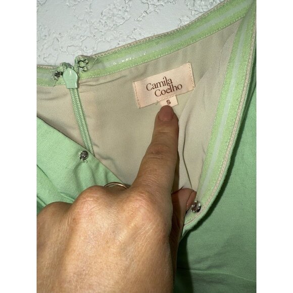 Camila Coelho Linen Mini Dress Light Green Size Small Twist Front Short Sleeve H - Picture 3 of 8